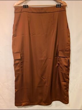House of Harlow 1960 Rust-Brown Cargo Pocket Midi Skirt